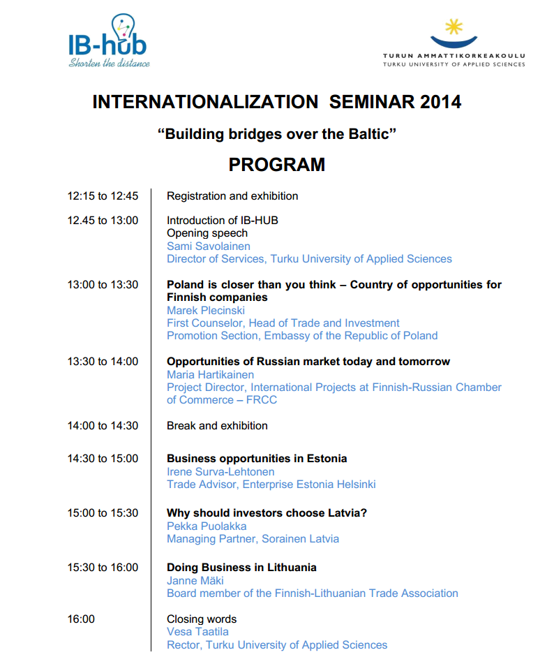 TUAS' Internationalization Seminar Programme