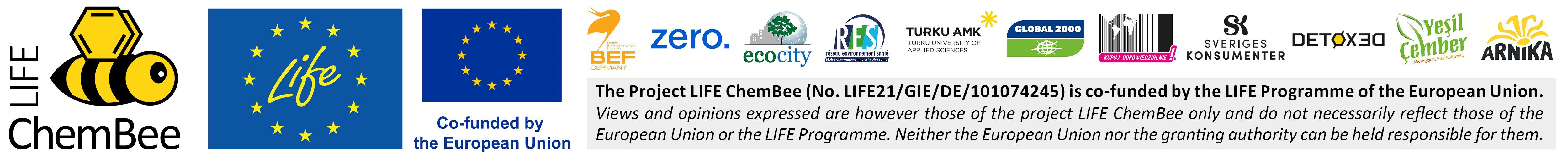 LIFE ChemBee logos. The Project LIFE ChemBee (No. LIFE21/GIE/DE/101074245) is funded by the LIFE Programme of the European Union.